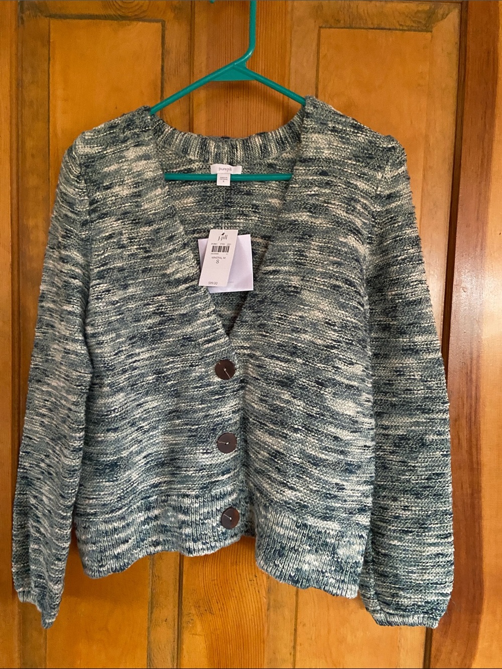 J. Jill Marled Blue and White Knit Button Cardigan